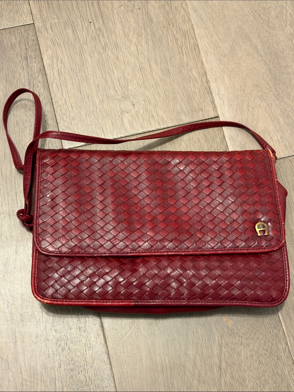 VTG ETIENNE AIGNER - GorgeousWOVEN Red LEATHER ENVELOPE CLUTCH SHOULDER BAG UGC